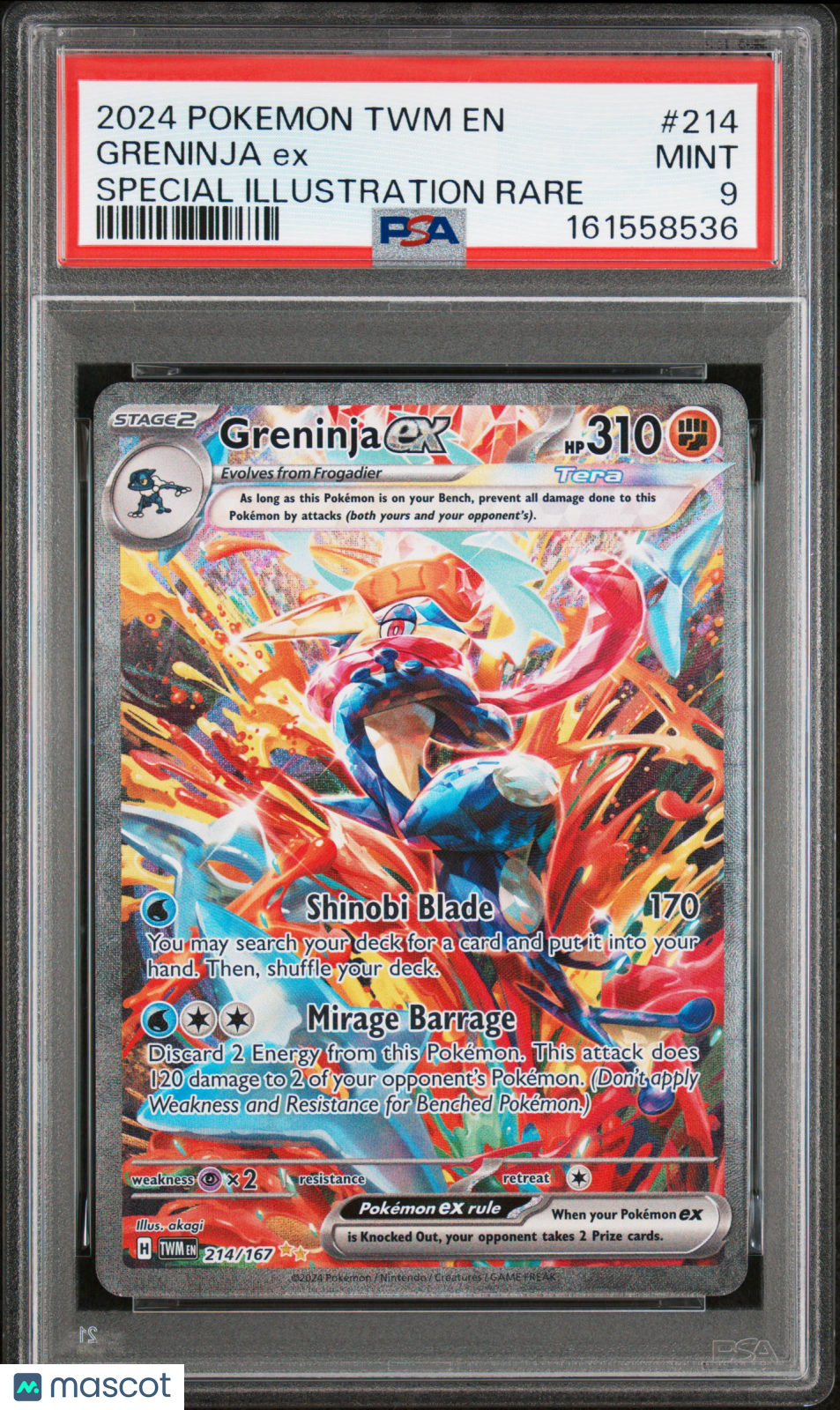 2024 Pokemon Twilight Masquerade Greninja ex Special Illustration PSA 9 #214/167