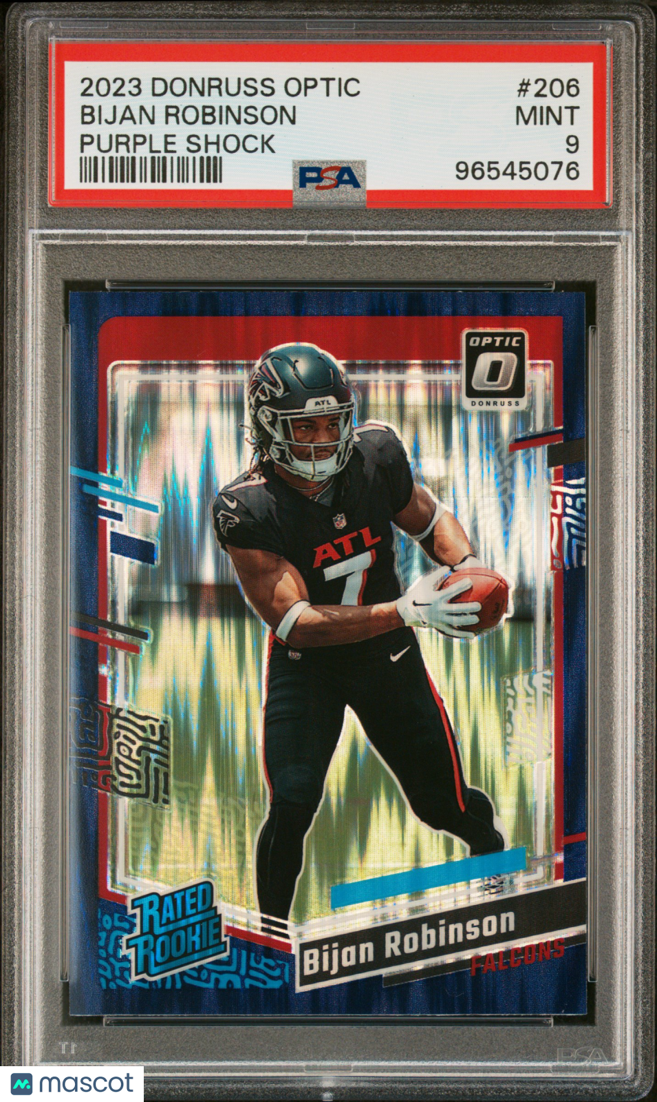 2023 Donruss Optic Rated Rookie Bijan Robinson #206 Purple Shock PSA 9