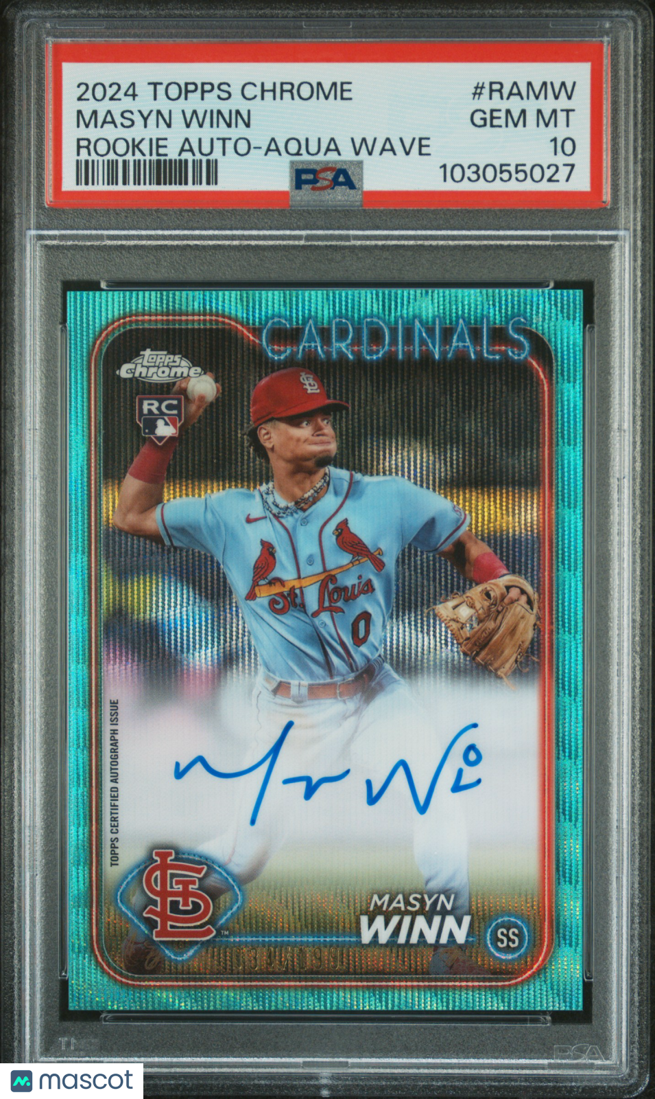 2024 Topps Chrome Rookie Autographs Masyn Winn #RAMW Aqua Wave 034/199 PSA 10