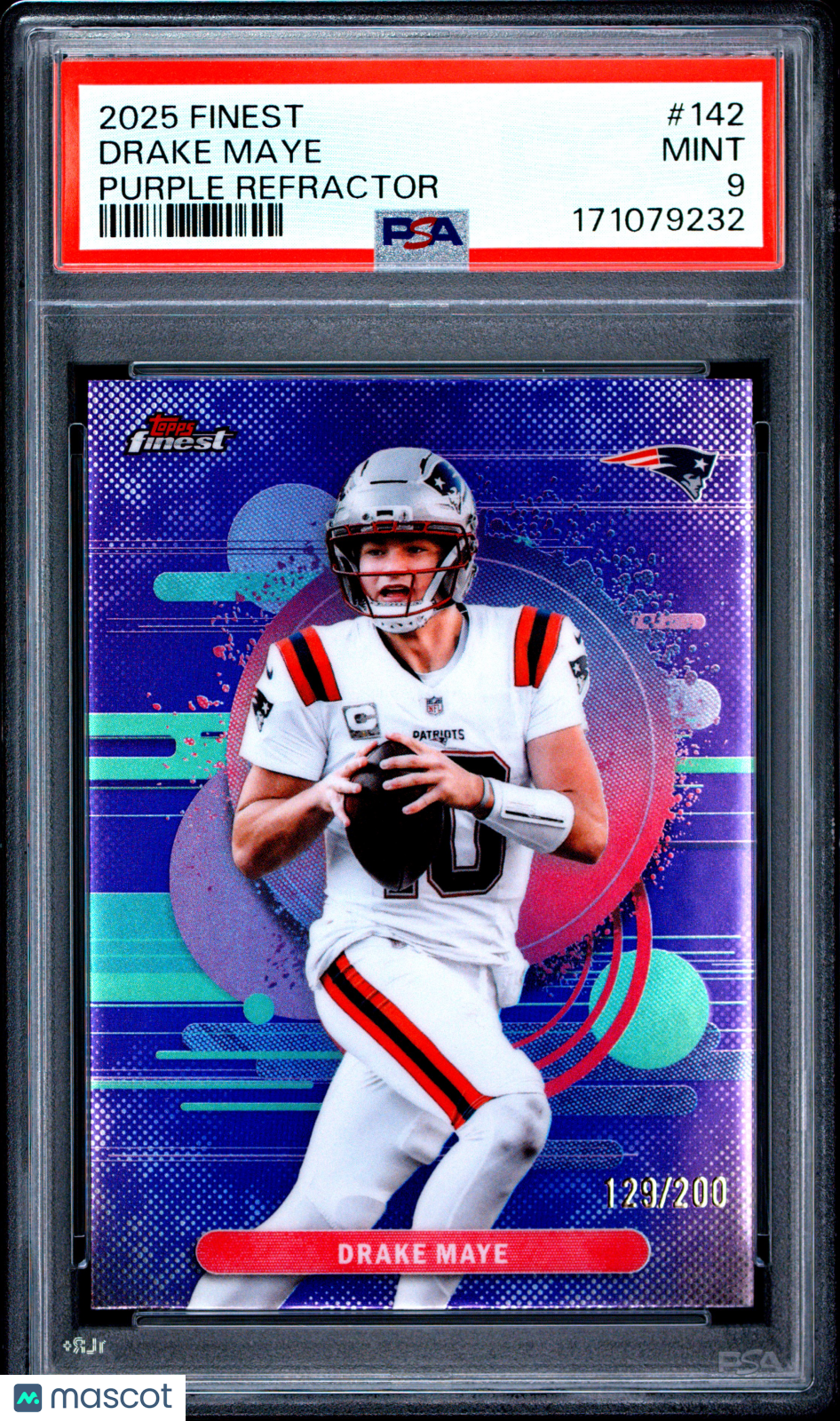 2025 Topps Finest Drake Maye #142 Purple Refractor 129/200 PSA 9