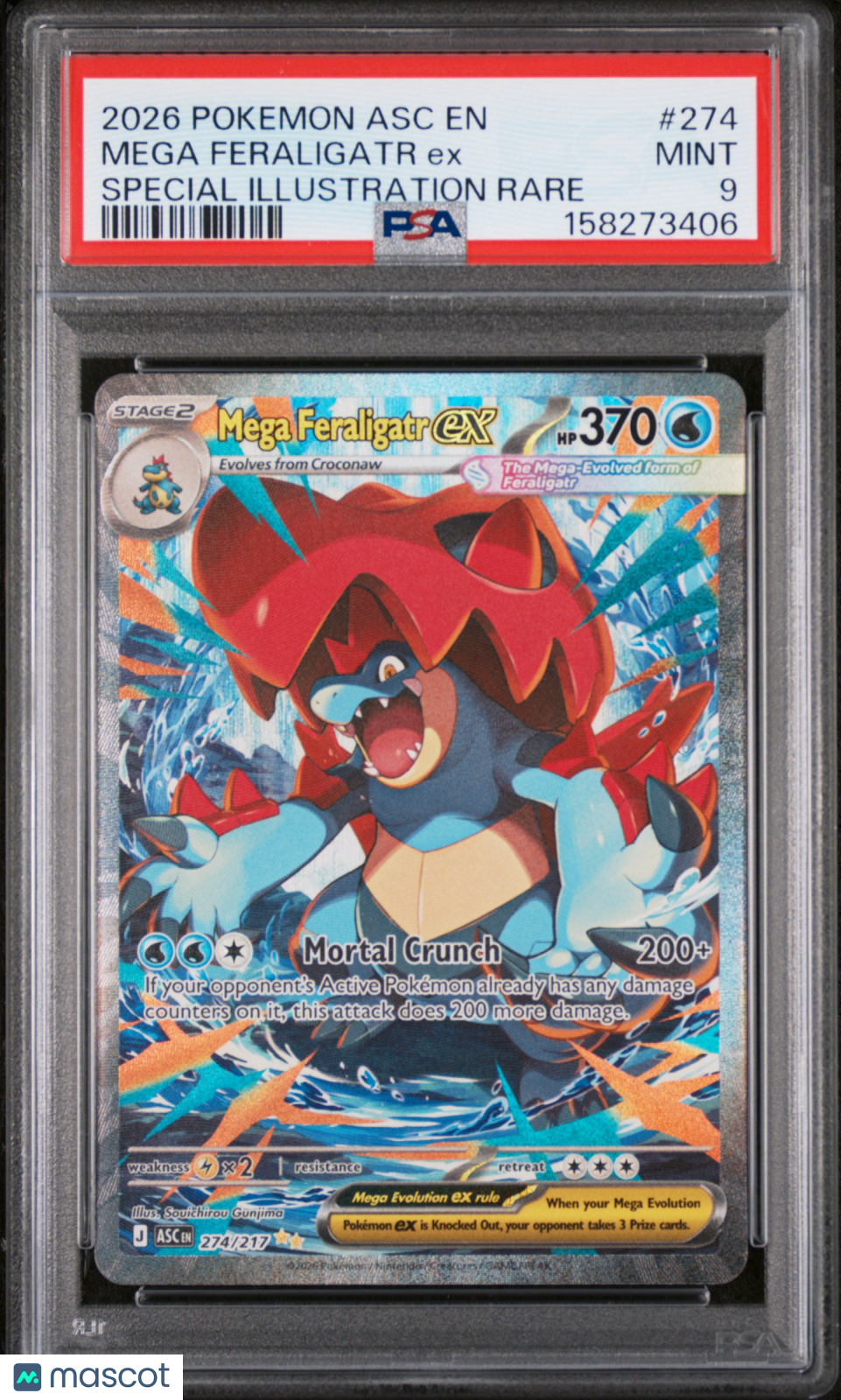 2026 Pokemon Ascended Heroes Mega Feraligatr ex Illustration Rare PSA 9 #274/217