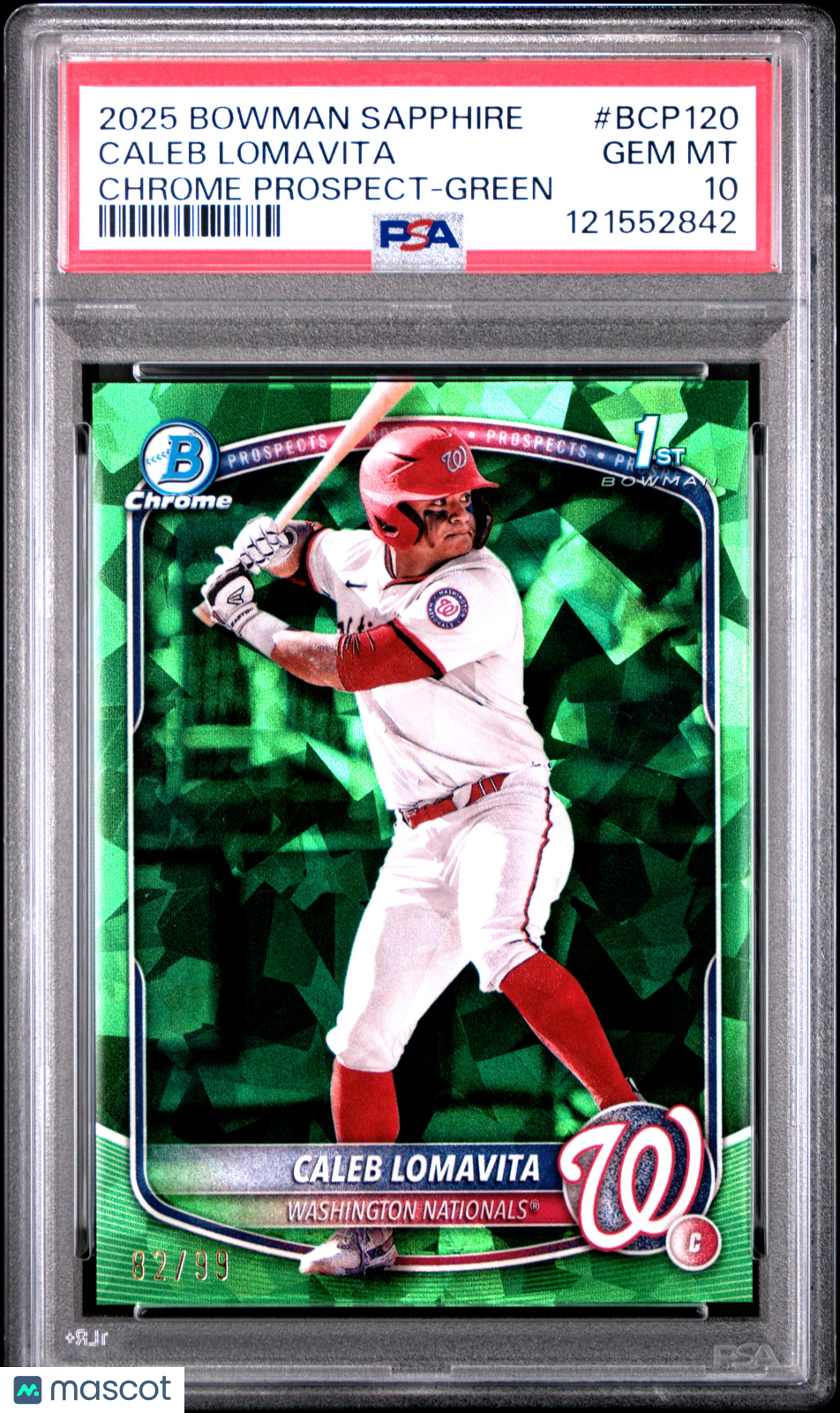 2025 Bowman Sapphire Chrome Prospects Caleb Lomavita #BCP-120 Green 82/99 PSA 10