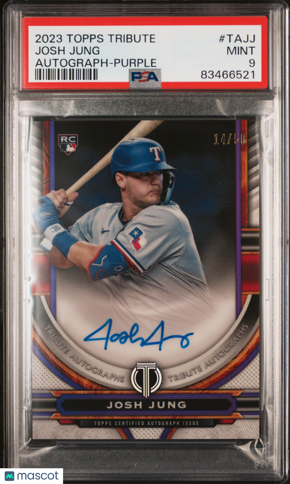 2023 Topps Tribute Tribute Autograph Josh Jung #TAJJ Purple 14/50 PSA 9