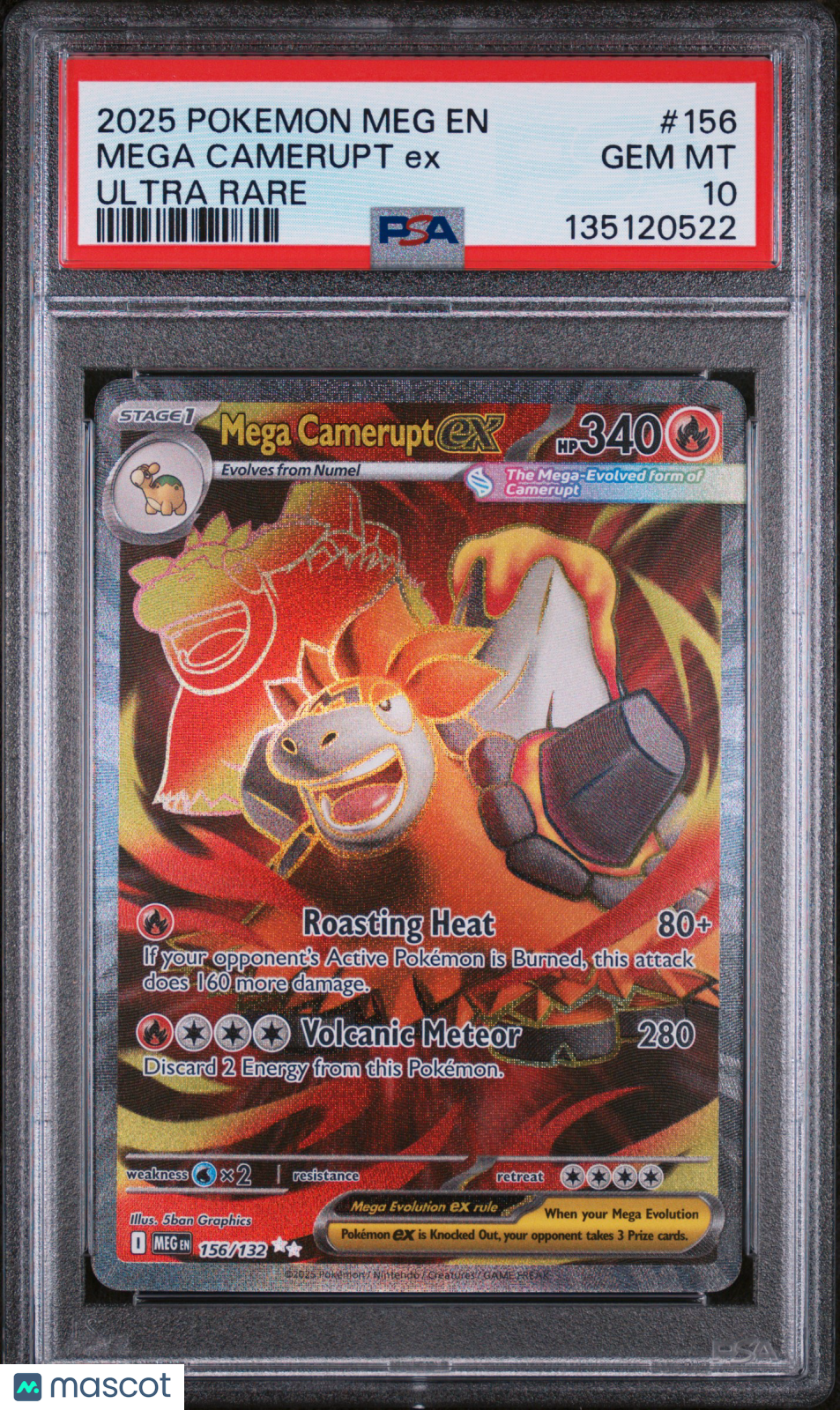2025 Pokemon Meg EN-Mega Evolution Mega Camerupt ex Ultra Rare PSA 10 #156