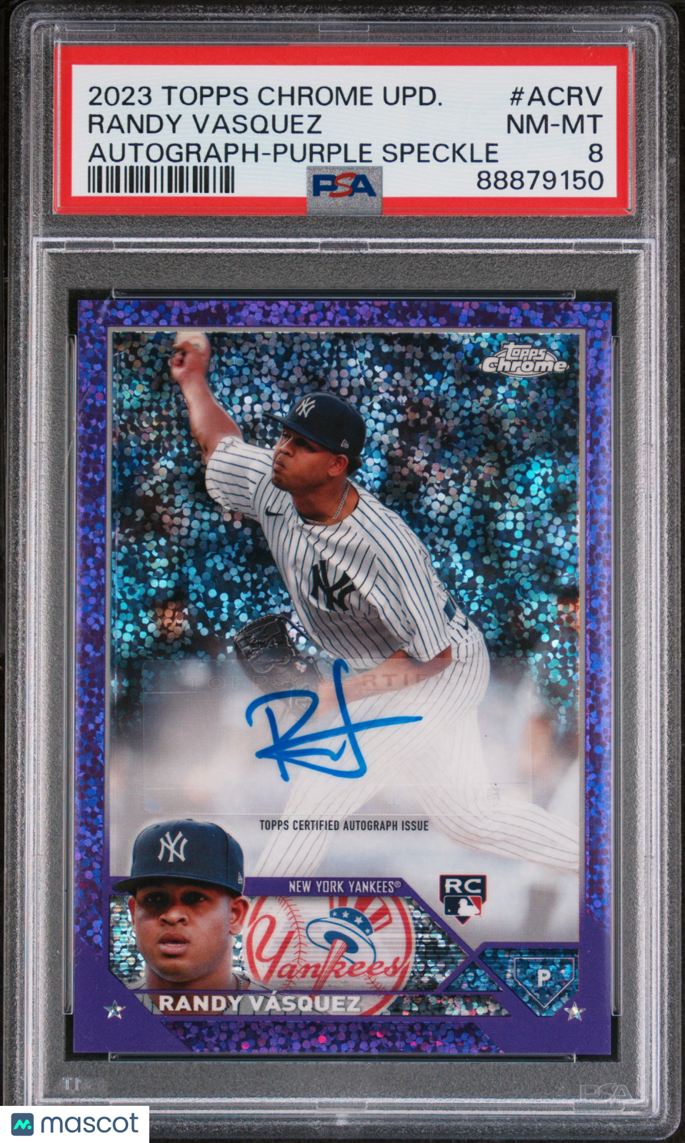 2023 Topps Chrome Update Auto Randy Vasquez #ACRV Purple Speckle 163/299 PSA 8