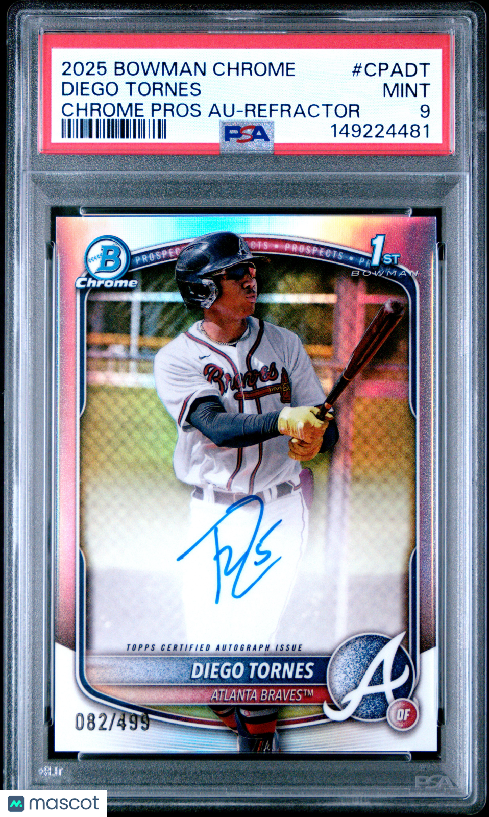 2025 Bowman Chrome Prospect Autographs Diego Tornes #CPADT Refractor /499 PSA 9