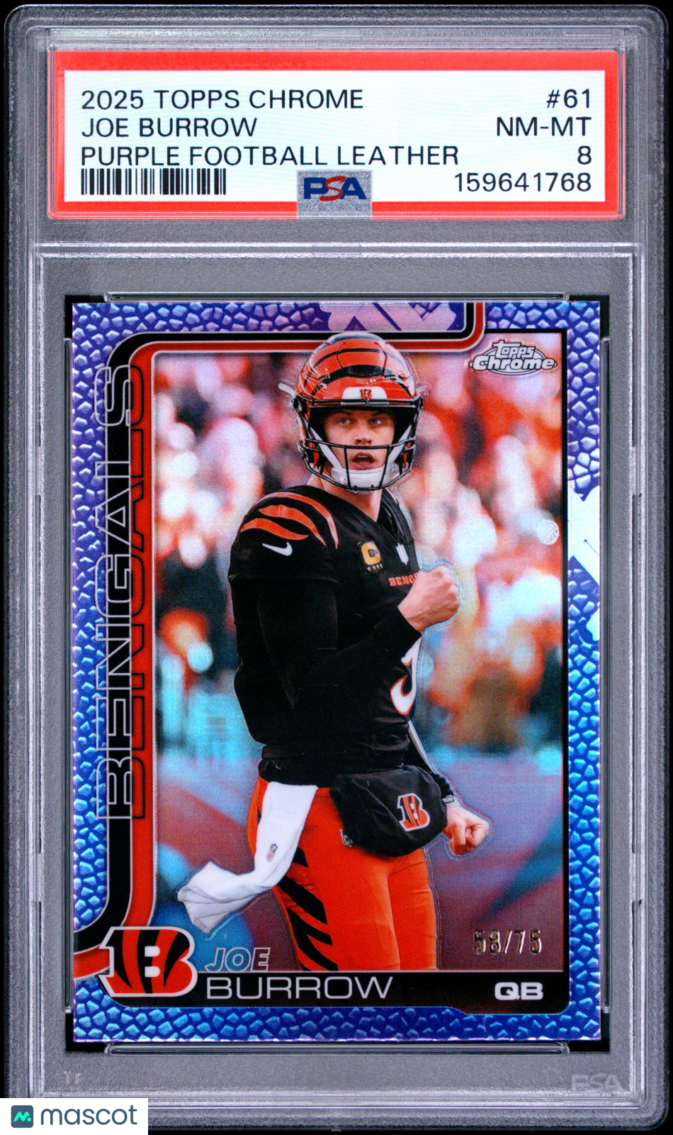 2025 Topps Chrome Joe Burrow #61 Purple Football Leather 58/75 PSA 8