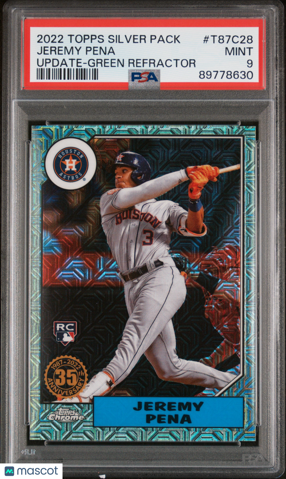 2022 Topps 1987 Chrome Promo Jeremy Pena #T87C28 Green Refractor 49/99 PSA 9