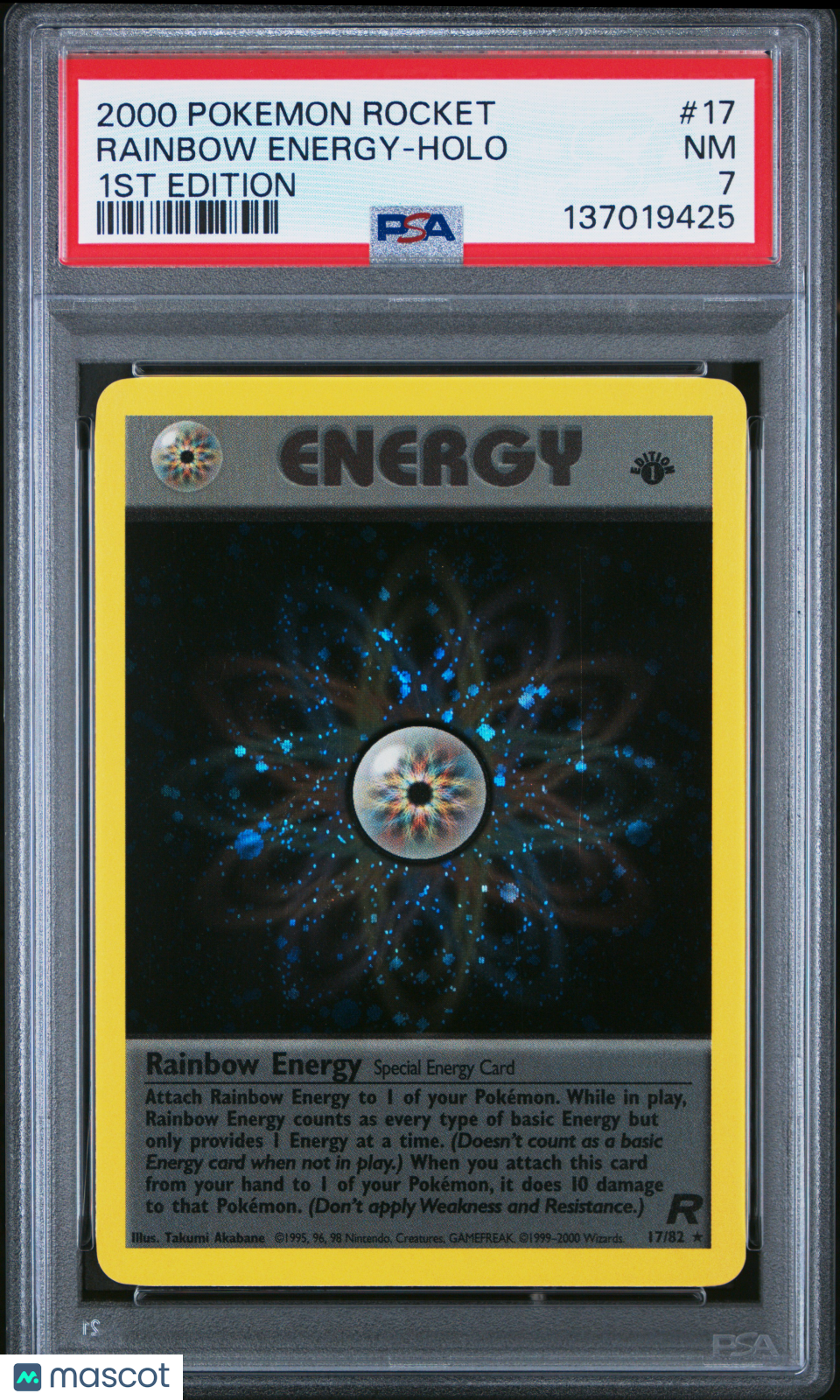 2000 Pokemon Team Rocket Rainbow Energy Holo 1st Edition PSA 7 #17/82