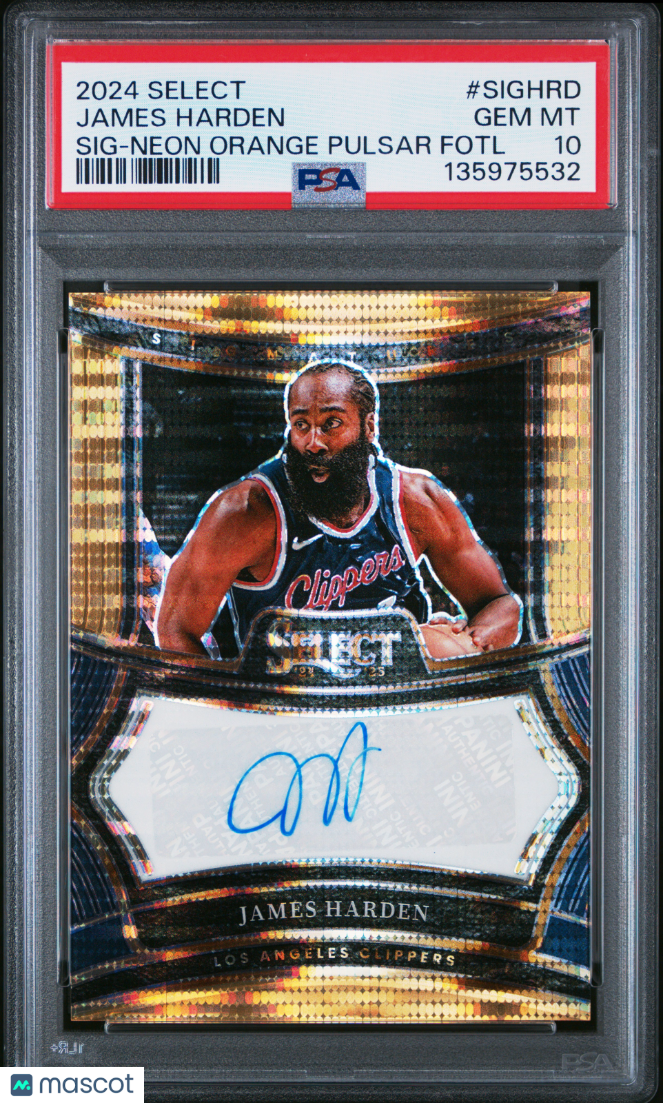 2024 Panini Select Signatures James Harden #HRD Neon Orange Pulsar Fotl PSA 10