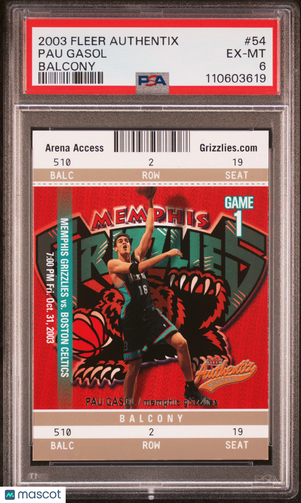2003 Fleer Authentix Pau Gasol #54 Balcony 172/250 PSA 6