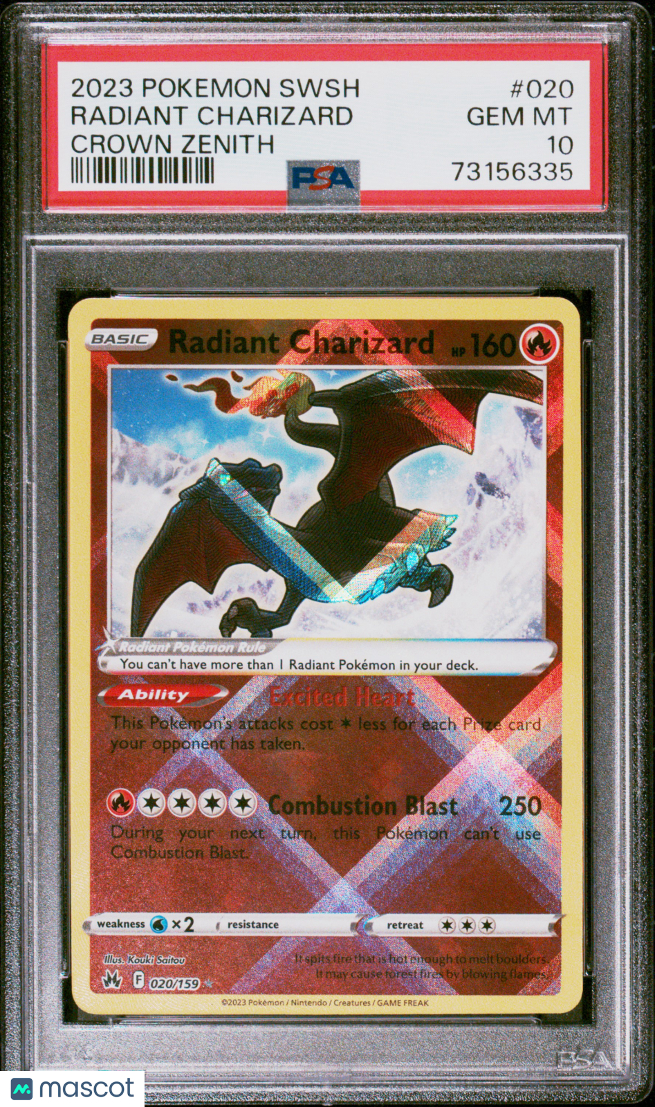 2023 Pokemon Sword & Shield Crown Zenith Radiant Charizard PSA 10 #020/159