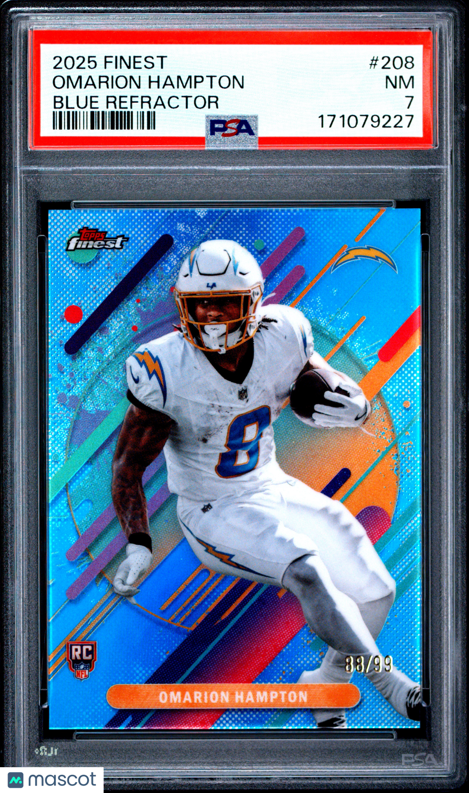 2025 Topps Finest Omarion Hampton #208 Blue Refractor 88/99 PSA 7