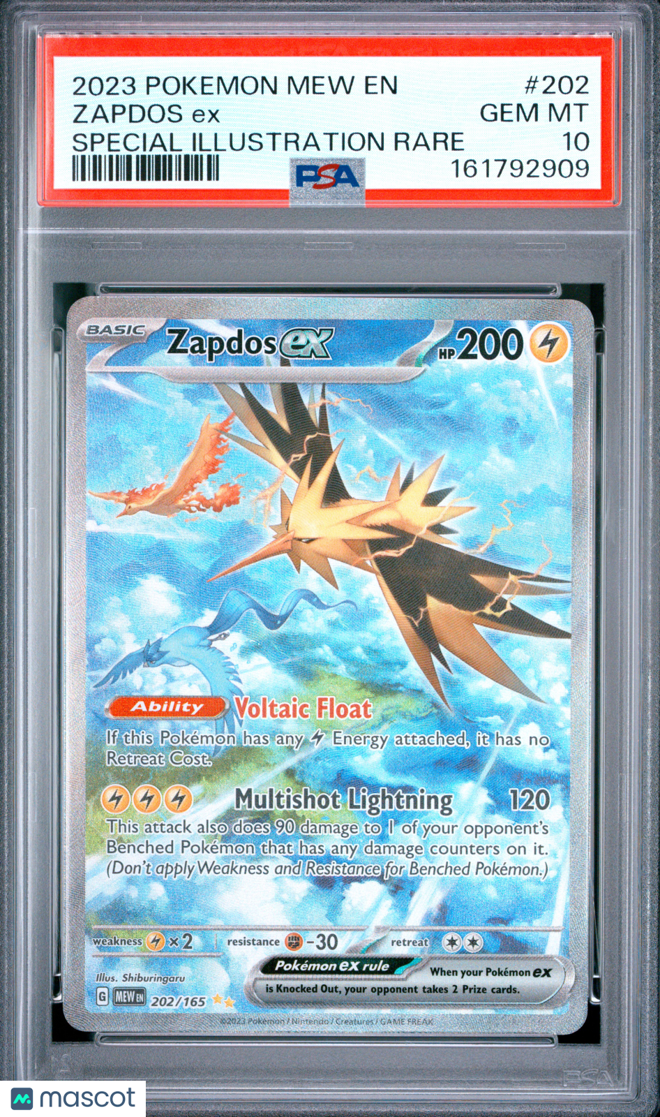 2023 Scarlet & Violet 151 Zapdos ex Special Illustration Rare PSA 10 #202/165
