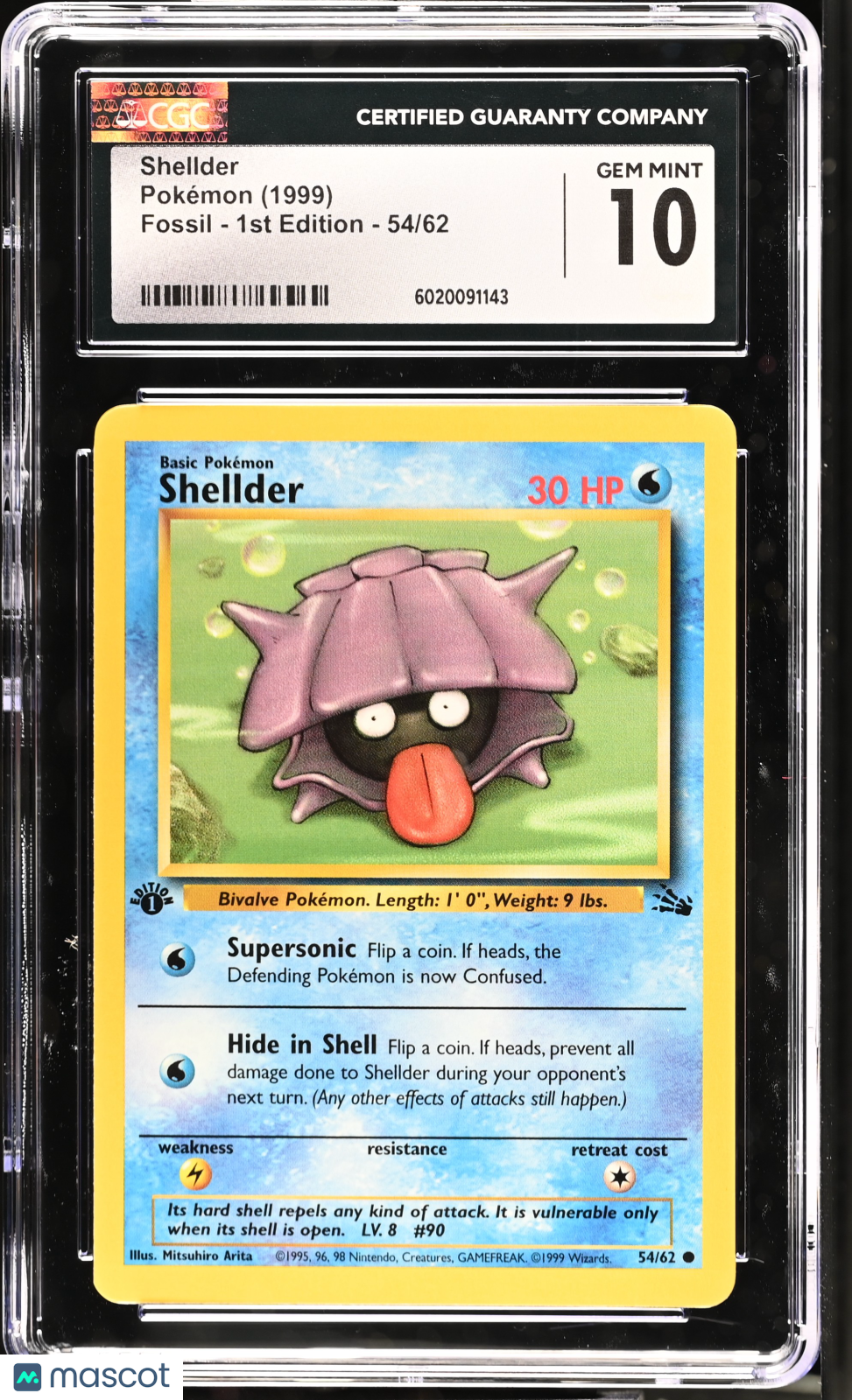 1999 Pokemon Fossil Shellder 1st Edition CGC 10 #54/62