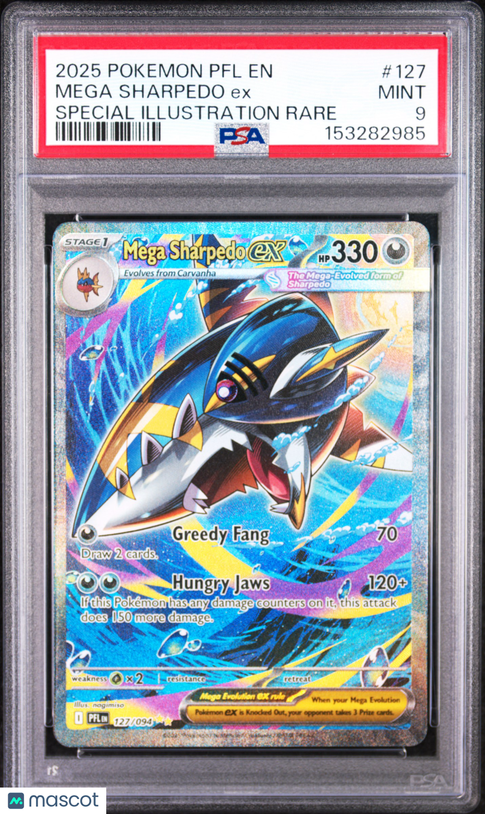 2025 Phantasmal Flames Mega Sharpedo ex Special Illustration Rare PSA 9 #127/094