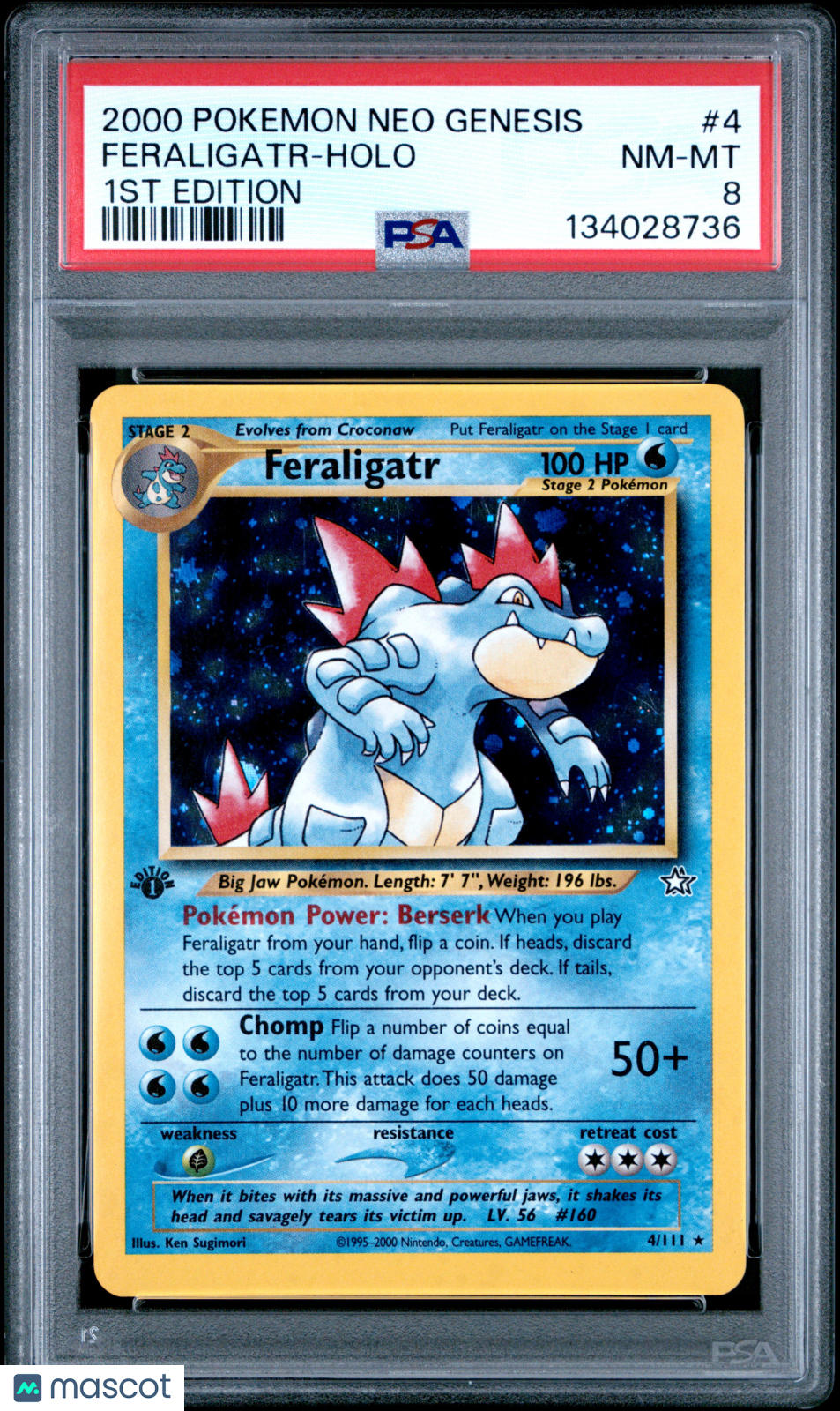 2000 Pokemon Neo Genesis 1st Edition Feraligatr Holo PSA 8 #4/111