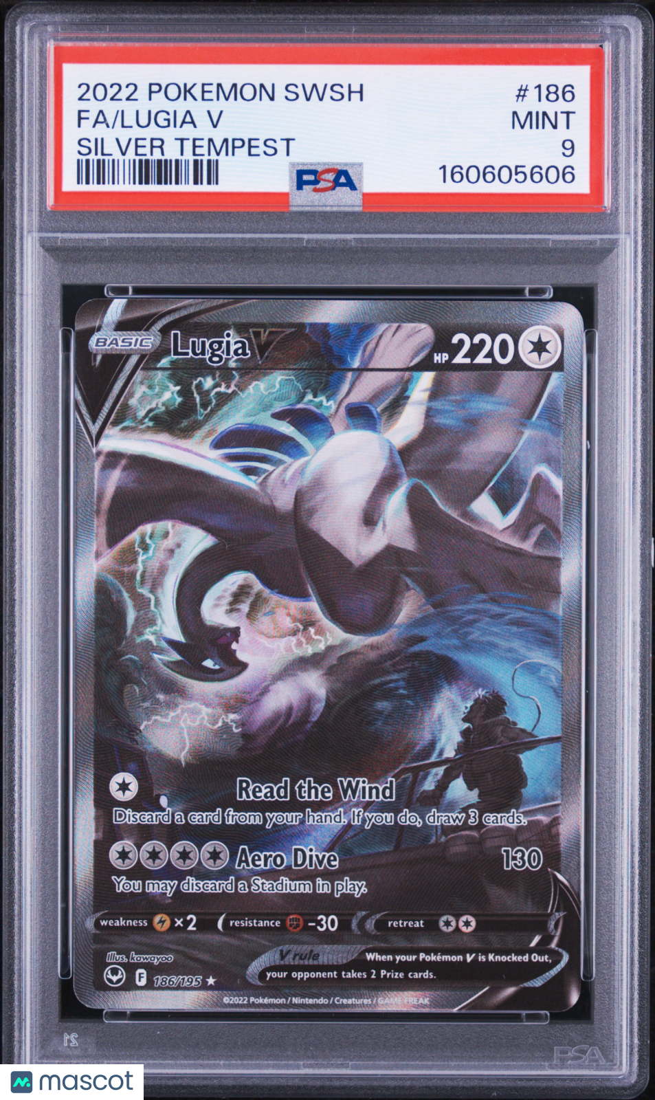 2022 Pokemon Sword & Shield Silver Tempest Lugia V PSA 9 #186