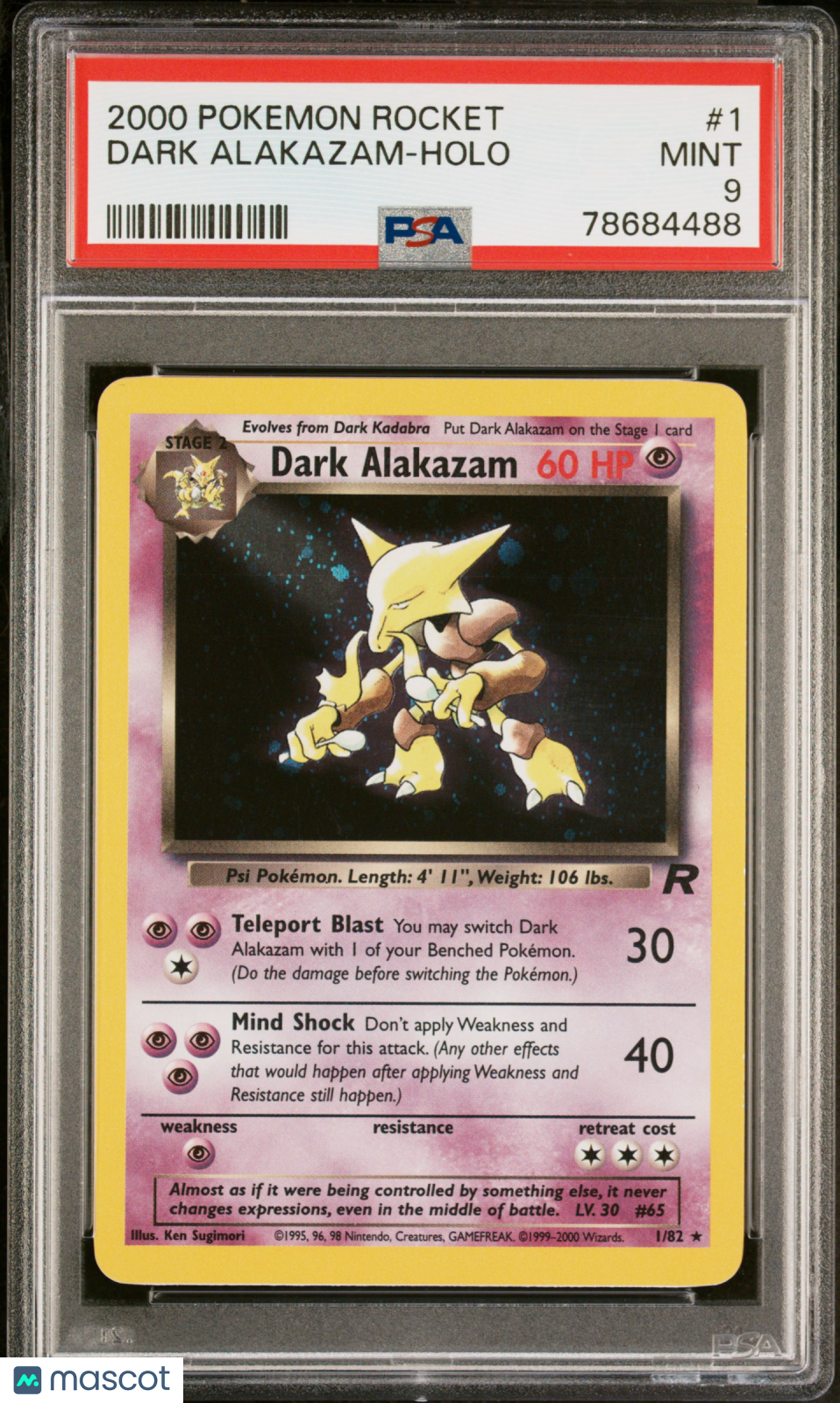 2000 Pokemon Rocket Dark Alakazam Holo PSA 9 #1/82