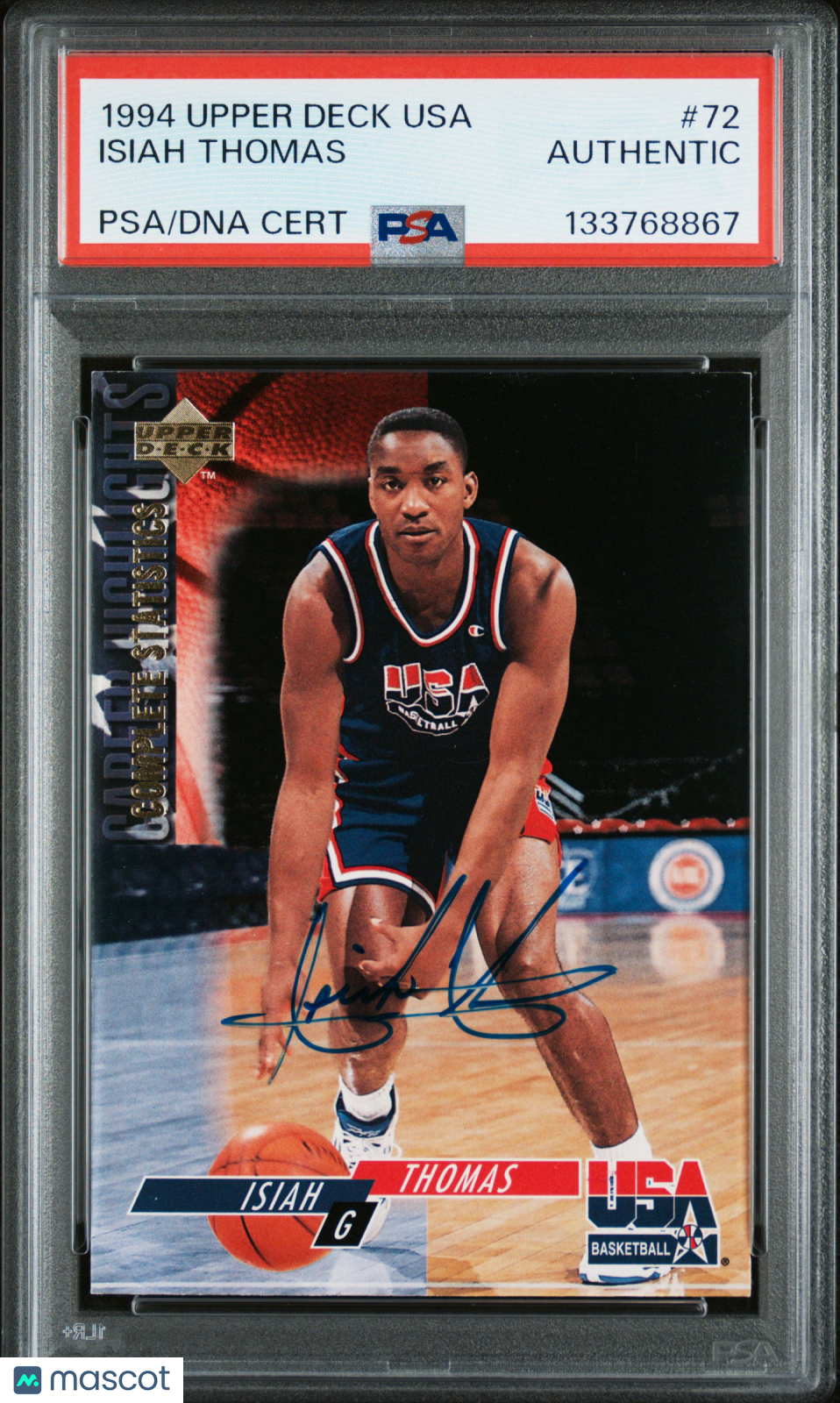1994 Upper Deck USA Basketball Isiah Thomas #72 PSA A Auto A