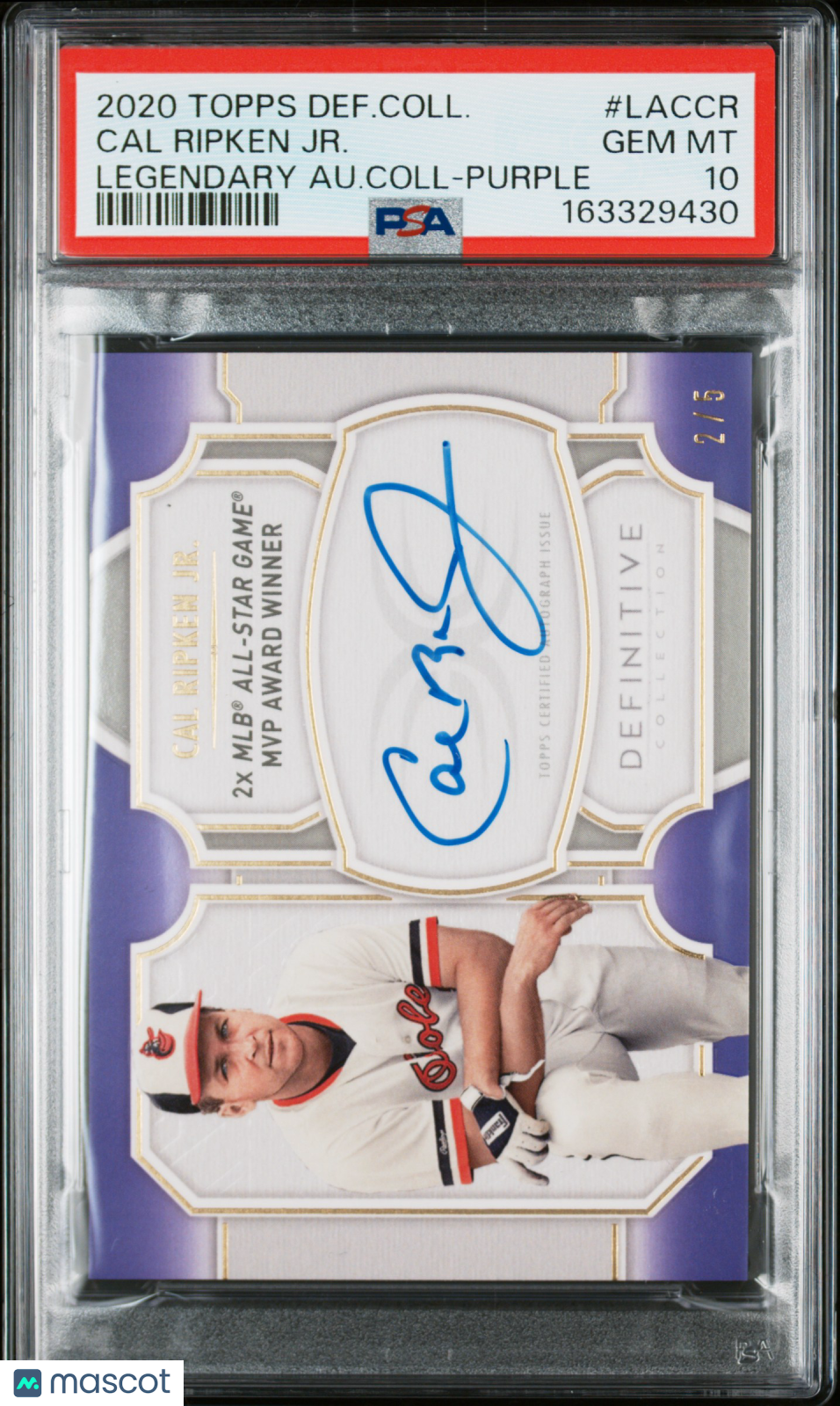 2020 Topps Definitive Legendary Autograph Cal Ripken Jr #LACCR Purple 2/5 PSA 10