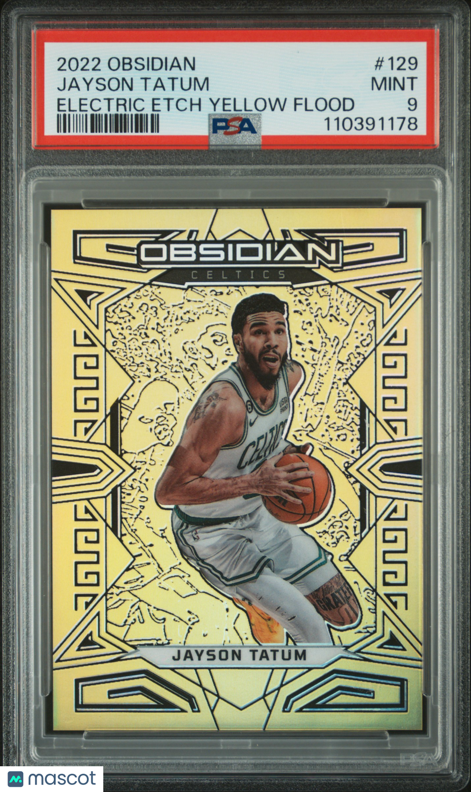 2022 Panini Obsidian Jayson Tatum #129 Electric Etch Yellow Flood 04/10 PSA 9