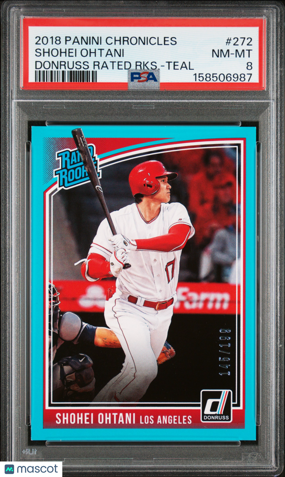 2018 Panini Donruss Rated Rookies Shohei Ohtani #272 Teal 145/199 PSA 8