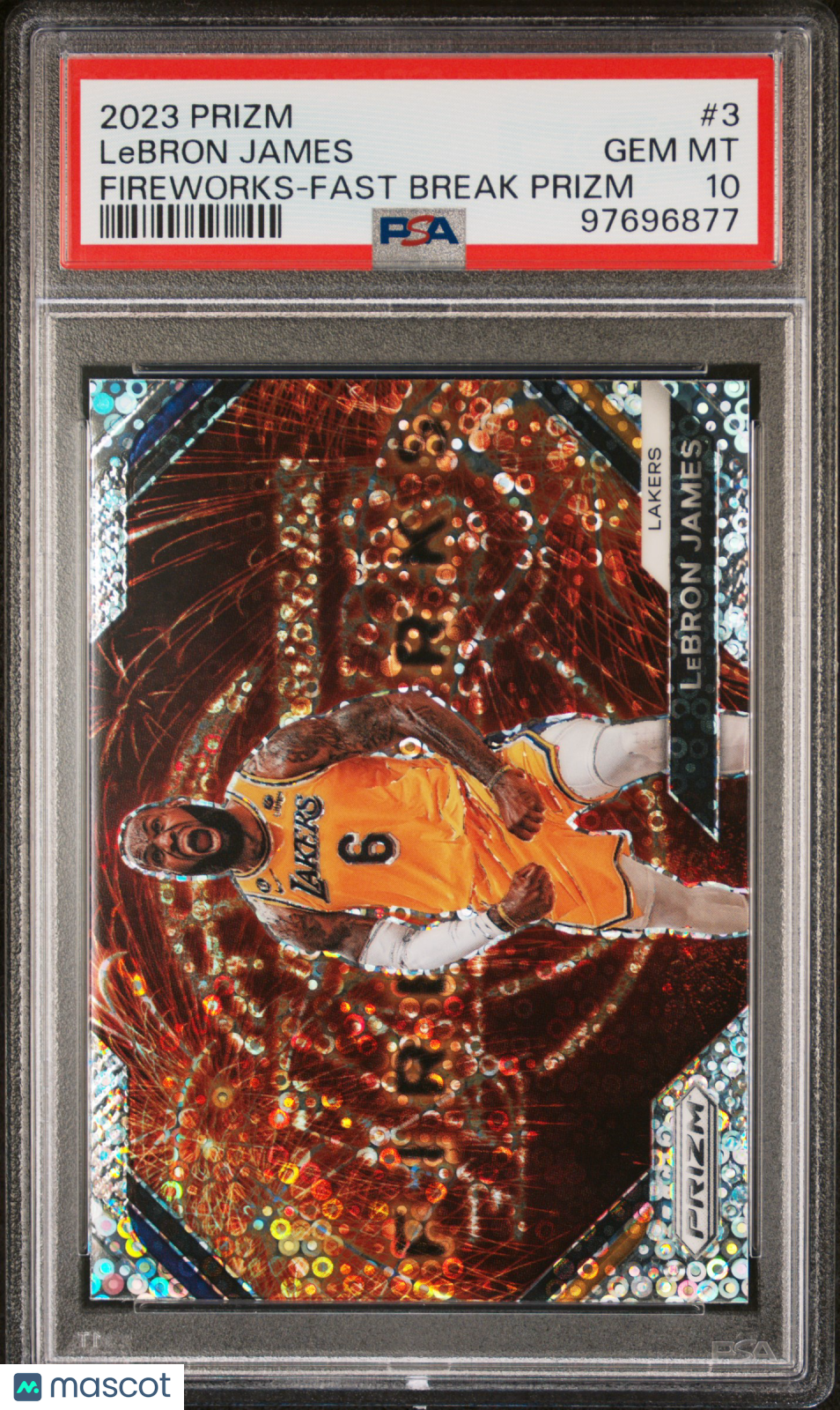 2023 Panini Prizm Fireworks LeBron James #3 Fast Break PSA 10