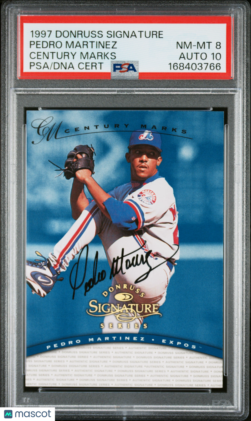 1997 Donruss Signature Century Marks Pedro Martinez 014/100 PSA 8 Auto 10