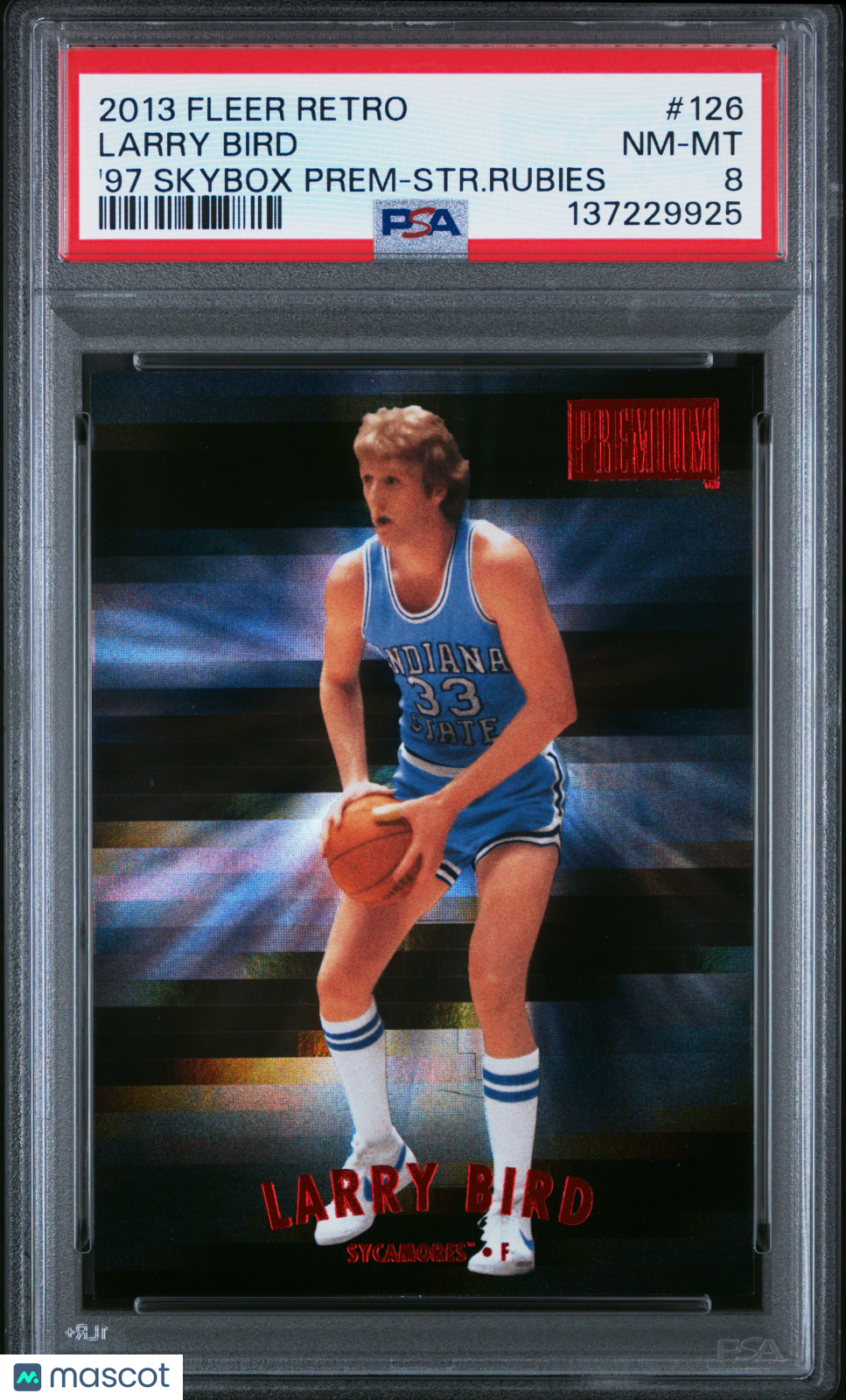 2013 Fleer Retro Larry Bird #126 '97 Skybox Prem STR. Rubies 45/50 PSA 8