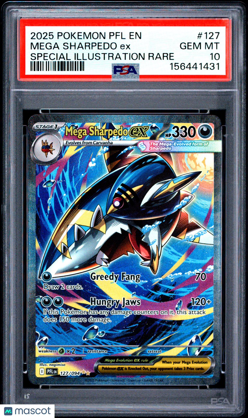 2025 Phantasmal Flames Mega Sharpedo ex Special Illustration Rare PSA 10 127/094