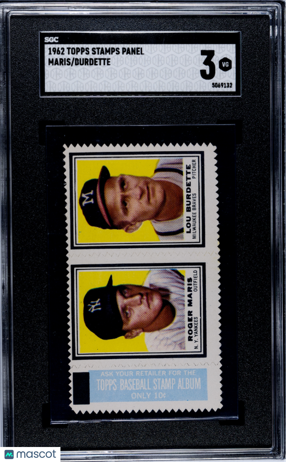 1962 Topps Stamps Panel Burdette Maris SGC 3