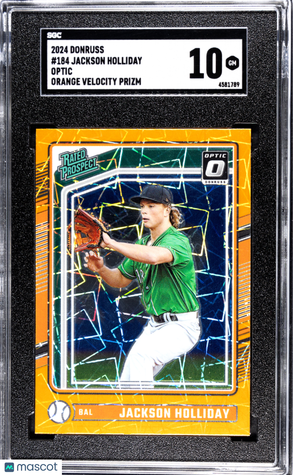 2024 Donruss Jackson Holliday #184 Optic Orange Velocity Prizm SGC 10