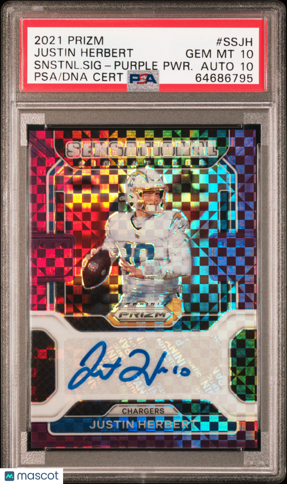 2021 Panini Prizm Sensational Sigs Justin Herbert Purple 17/35 PSA 10 Auto 10