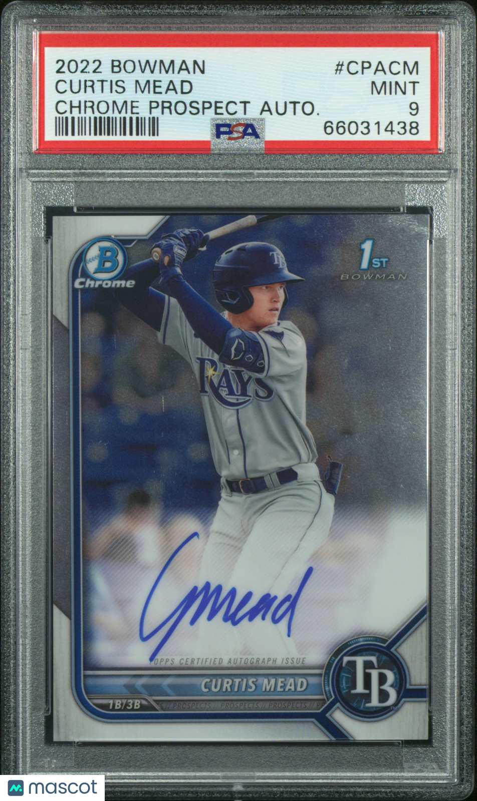 2022 Bowman Chrome Prospect Autographs Curtis Mead #CPACM Autograph PSA 9