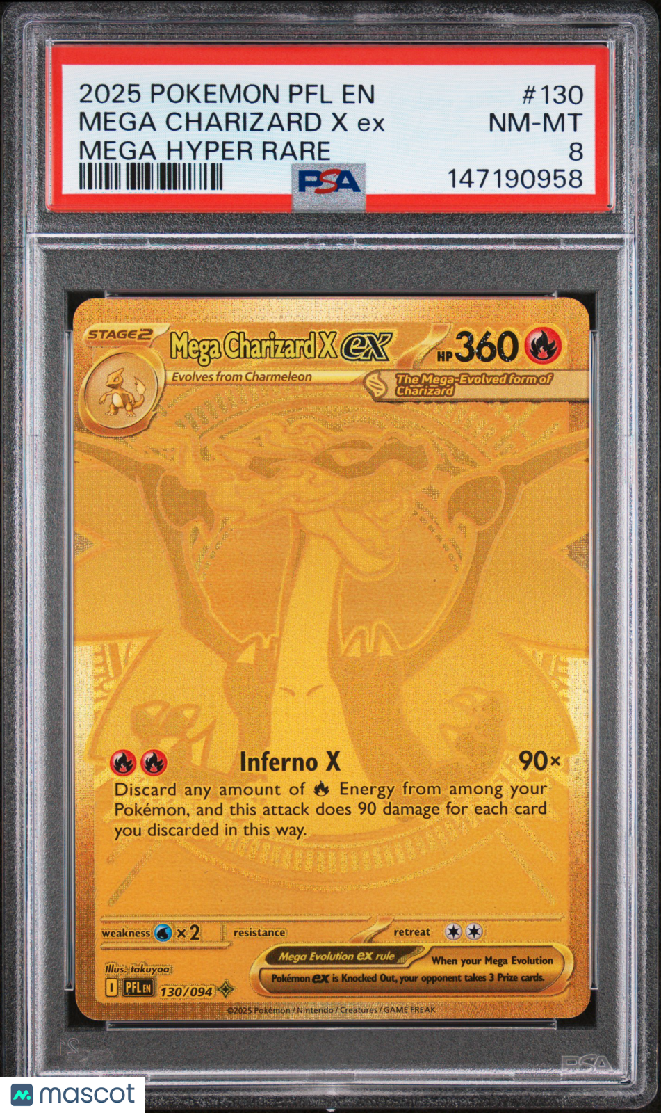 2025 Pokemon Phantasmal Flames Mega Charizard X ex Mega Hyper Rare PSA 8 130/094