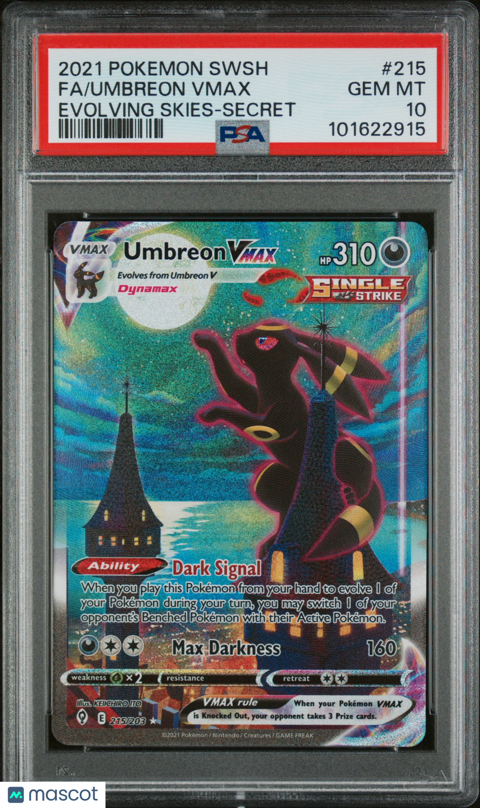 2021 Pokemon Sword & Shield Evolving Skies Umbreon VMAX Secret Rare PSA 10 #215