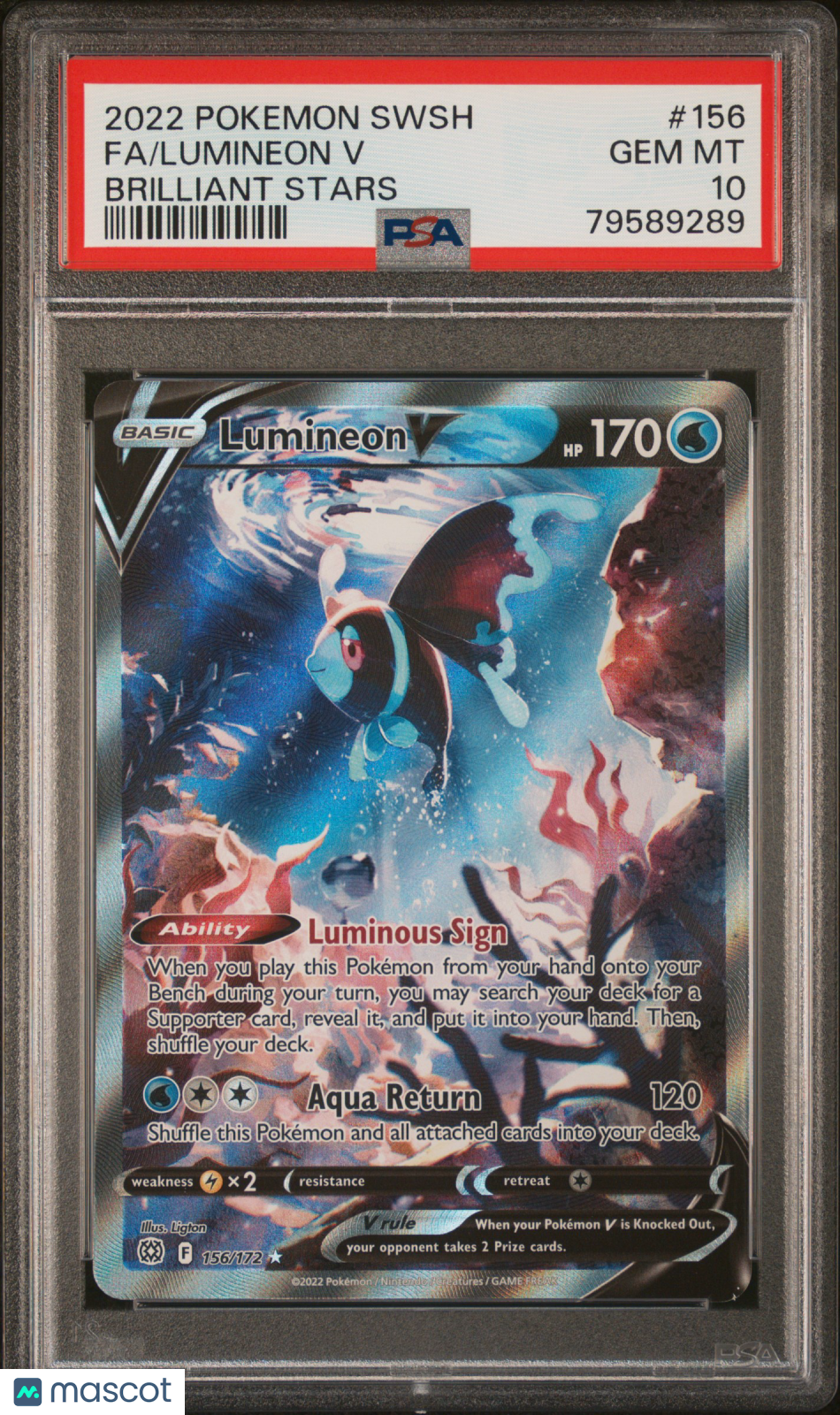 2022 Pokemon Sword & Shield Brilliant Stars Lumineon V PSA 10 #156