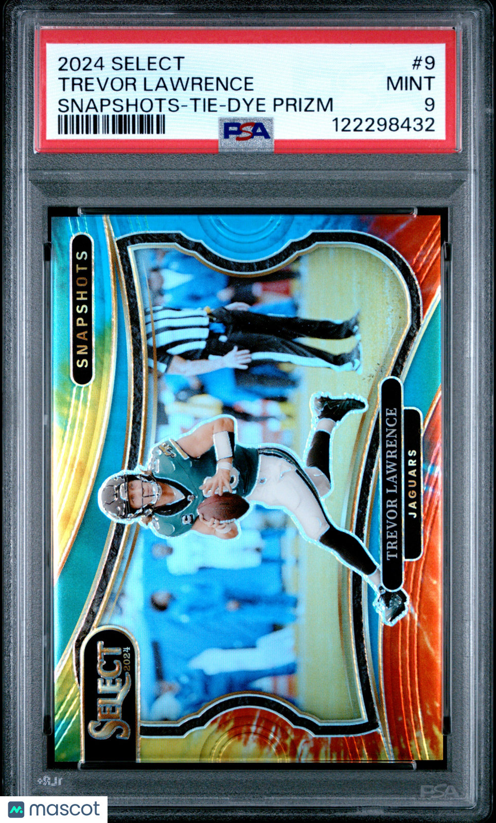 2024 Panini Select Snapshots Trevor Lawrence #9 Tie Dye Prizm 21/25 PSA 9