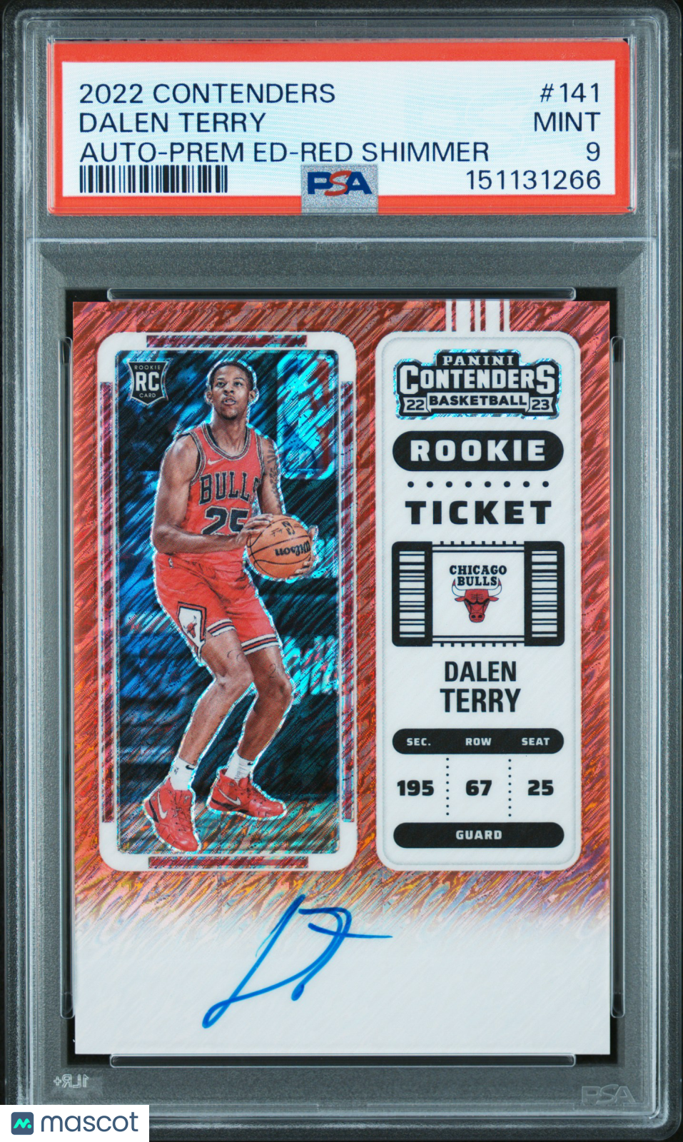 2022 Panini Contenders Rookie Ticket Dalen Terry #141 Auto Red Shimmer 3/5 PSA 9