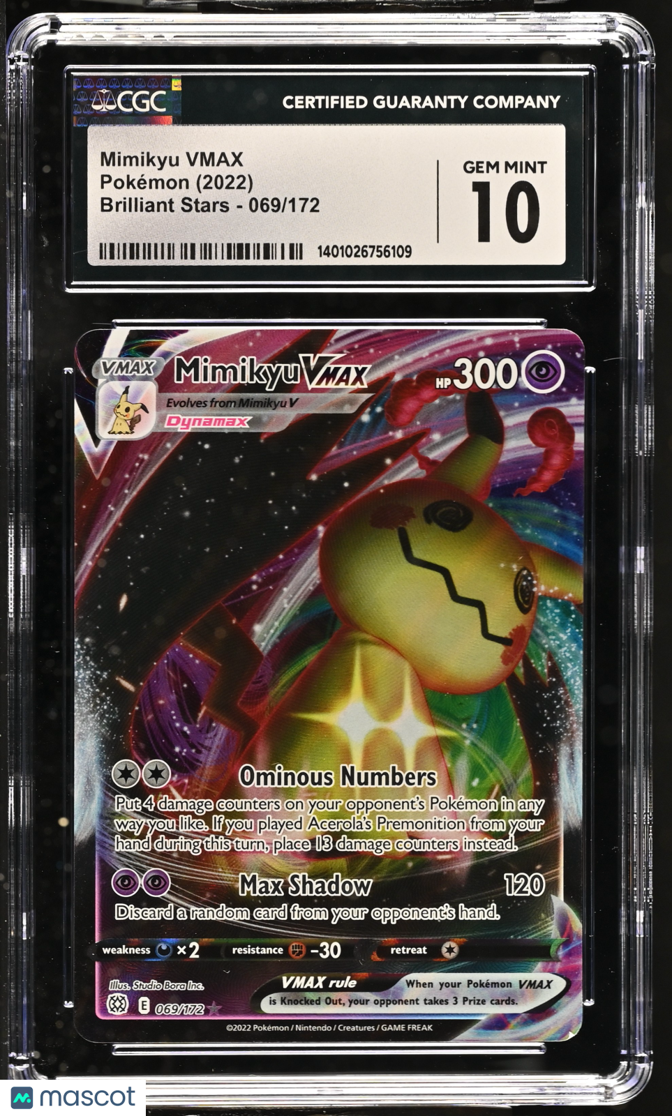 2022 SWSH Brilliant Stars Mimikyu VMAX Holo CGC 10 #069/172