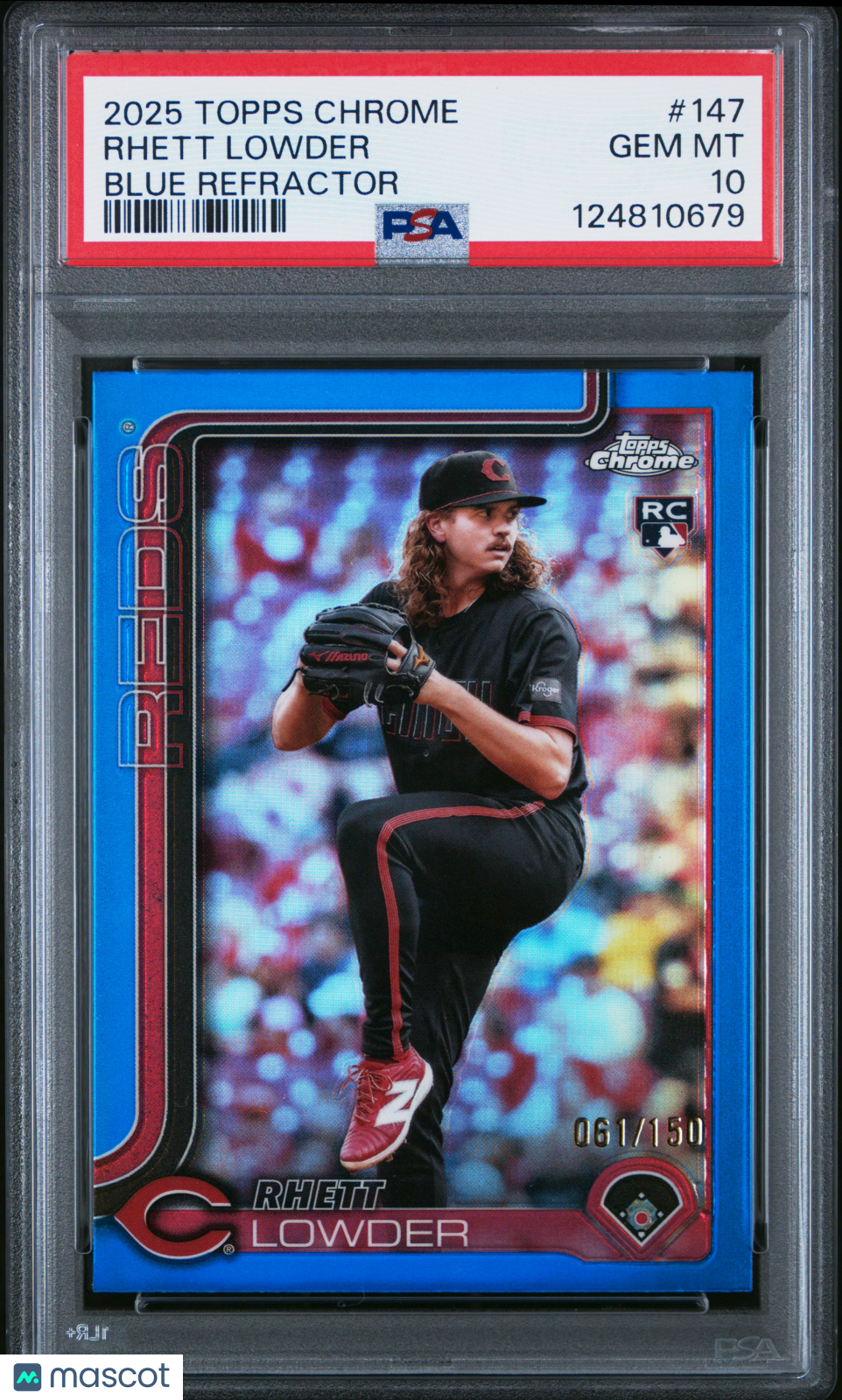 2025 Topps Chrome Rhett Lowder #147 Blue Refractor 061/150 PSA 10