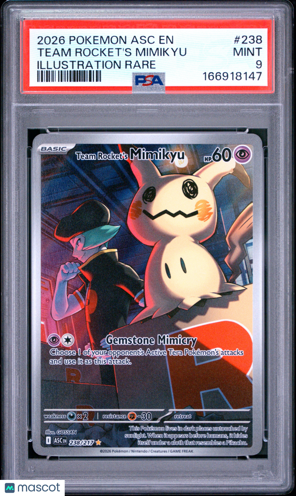 2026 Ascended Heroes Team Rocket's Mimikyu Illustration Rare PSA 9 #238/217