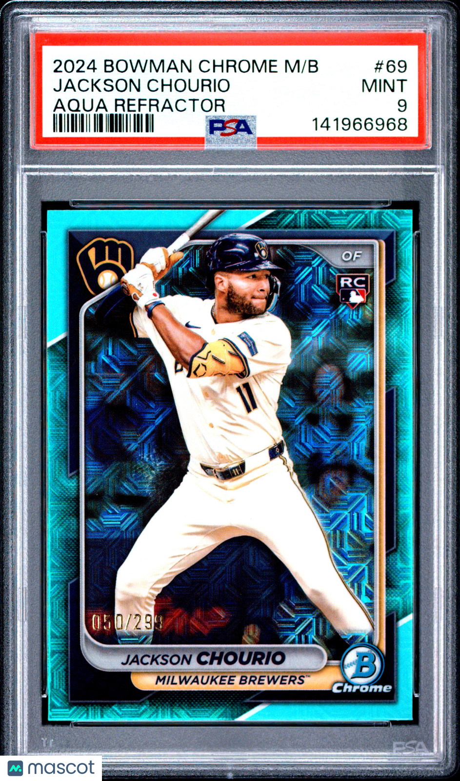 2024 Bowman Chrome Mega Box Jackson Chourio #69 Aqua Refractor 050/299 PSA 9