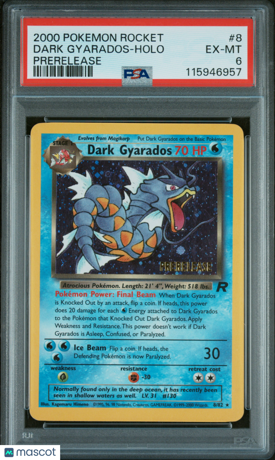 2000 Pokemon Rocket Dark Gyarados Holo Prerelease PSA 6 #8