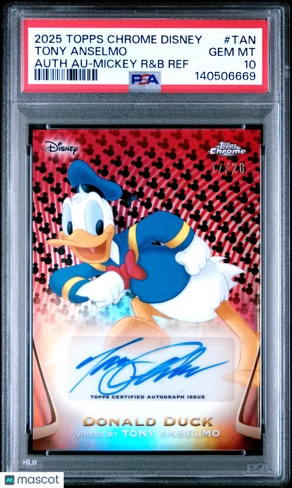2025 Topps Chrome Disney Tony Anselmo/Donald Duck Auto Mickey Mouse /28 PSA 10