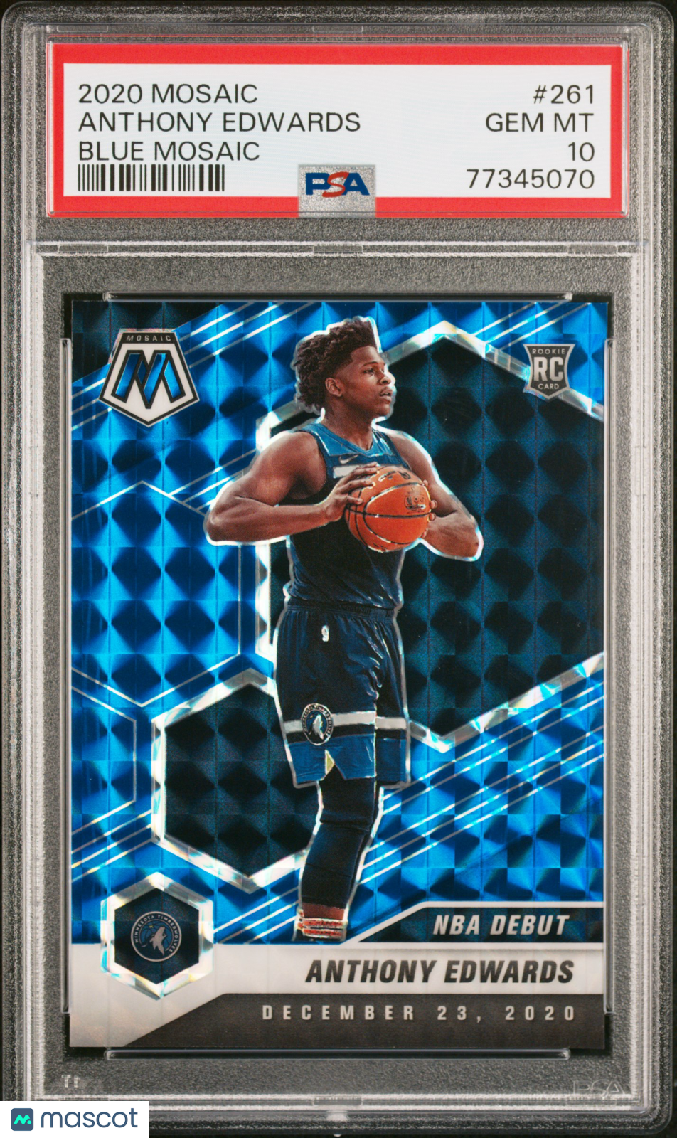 2020 Panini Mosaic Anthony Edwards #261 Blue Mosaic 94/99 RC PSA 10