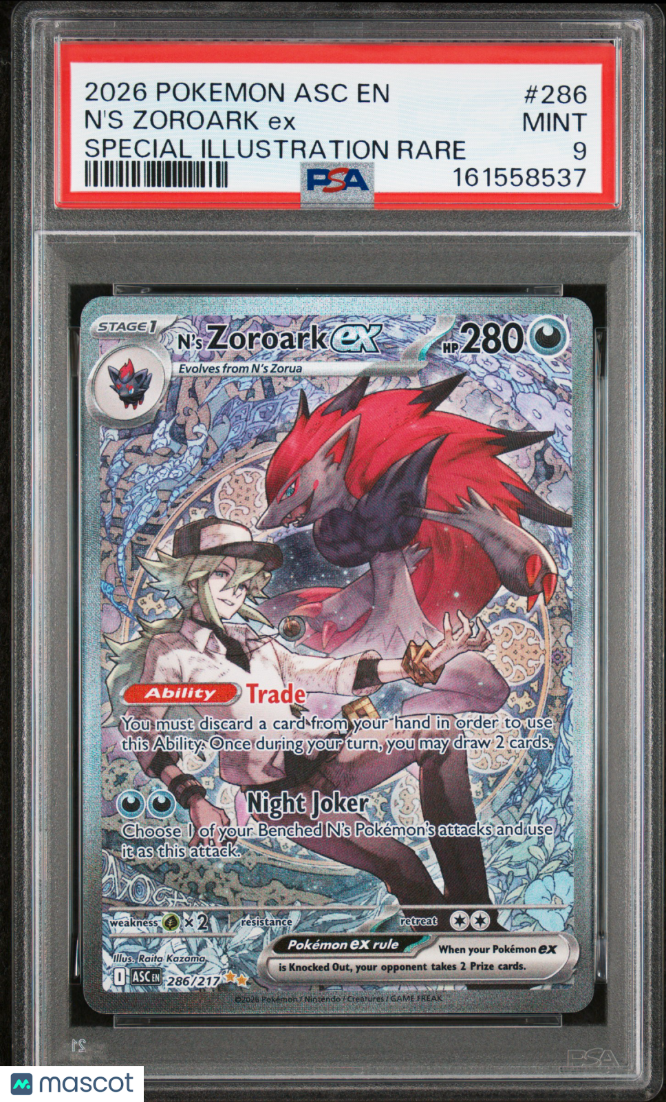 2026 Pokemon Ascended Heroes N'S Zoroark ex Special Illustration PSA 9 #286/217