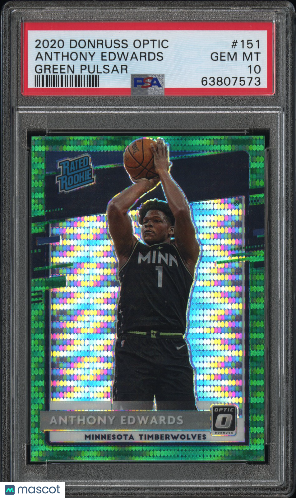 2020 Donruss Optic Rated Rookie Anthony Edwards #151 Green Pulsar PSA 10