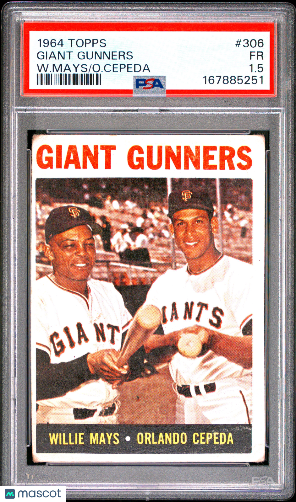 1964 Topps Giant Gunners #306 Willie Mays Orlando Cepeda PSA 1.5